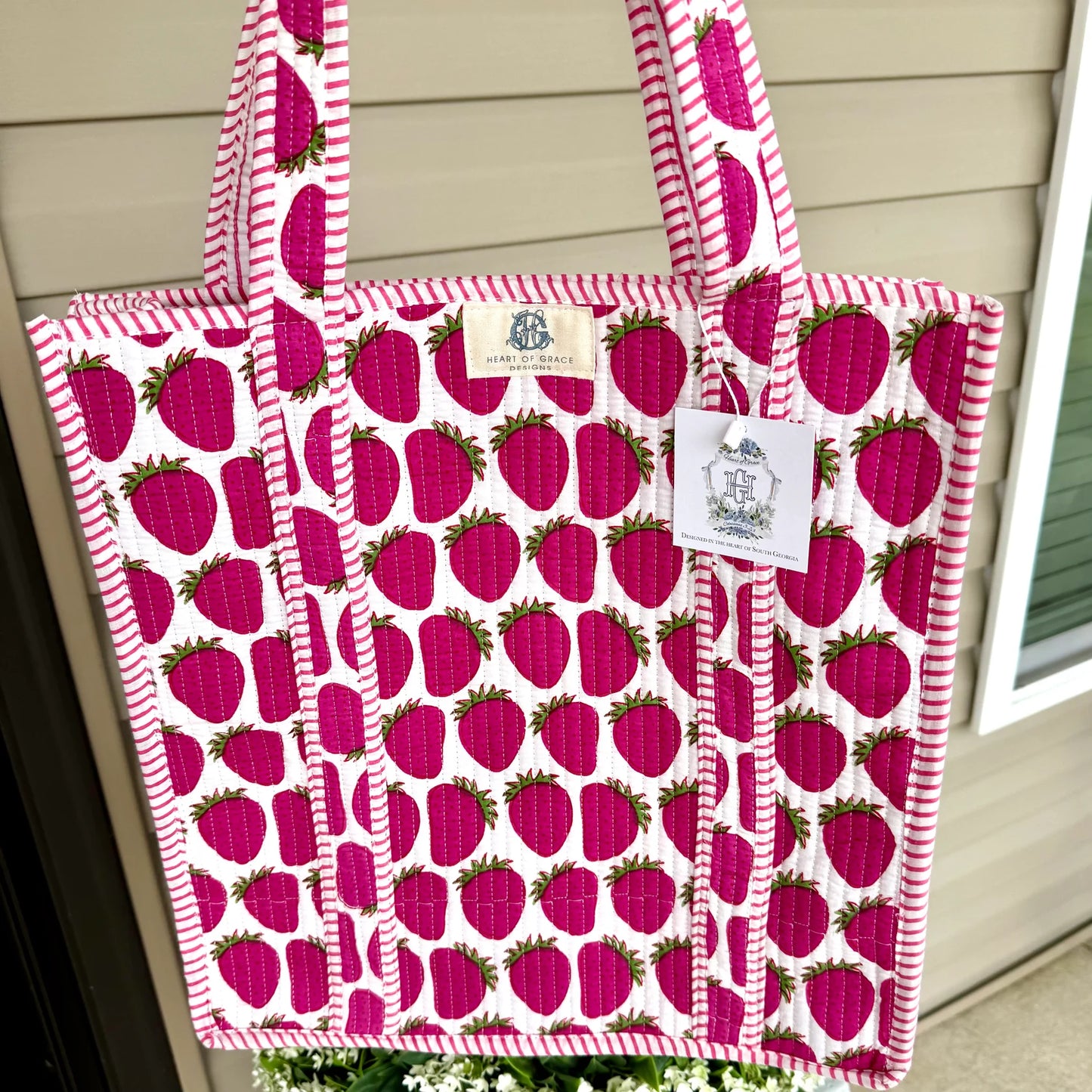 Heart of Grace Quilted Duffle Bag: Strawberry