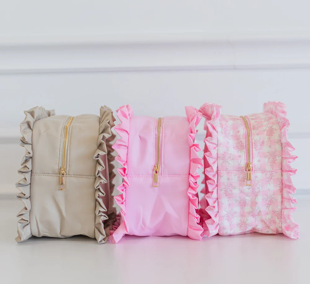 HOLLIS RUFFLED NYLON XL POUCH (monogram available)