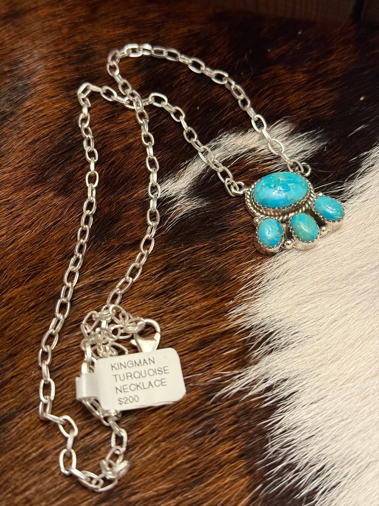 Sterling Silver Handmade Kingman Turquoise Paw Pendant Necklace