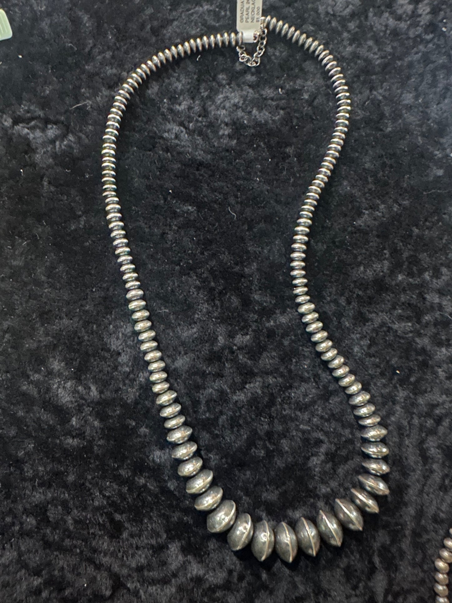 Sterling Silver Navajo Pearl Graduated Disc Necklace 24”