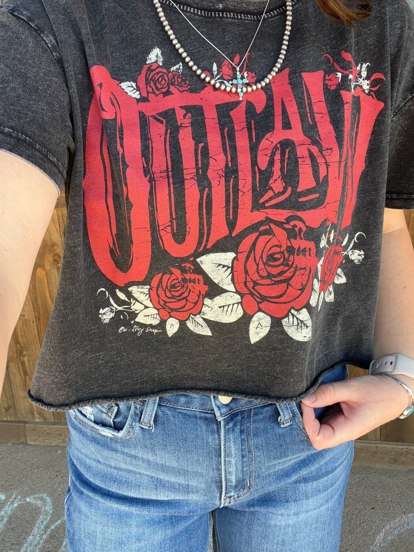 Acid Wash “Outlaw” Cropped Tee