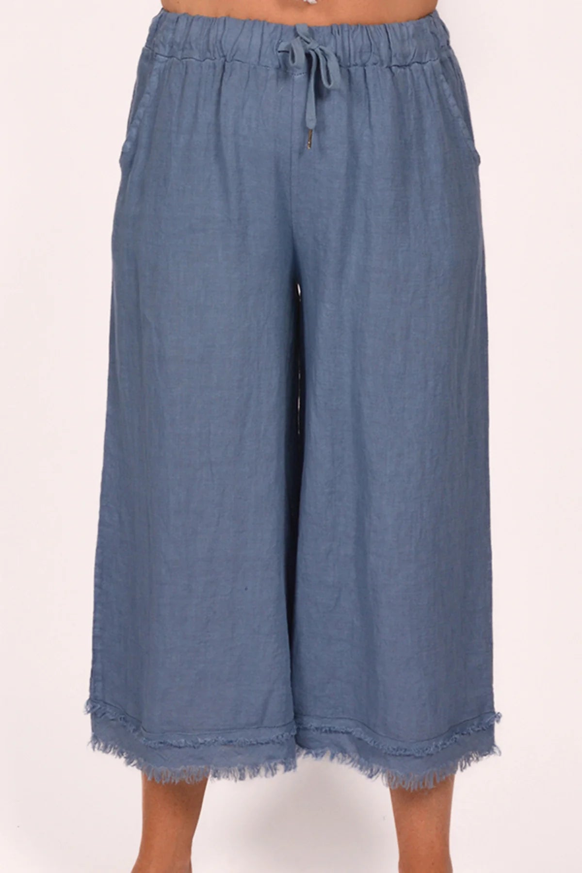 BE LINEN FRAYED EDGE PANTS Italy Collection O/S