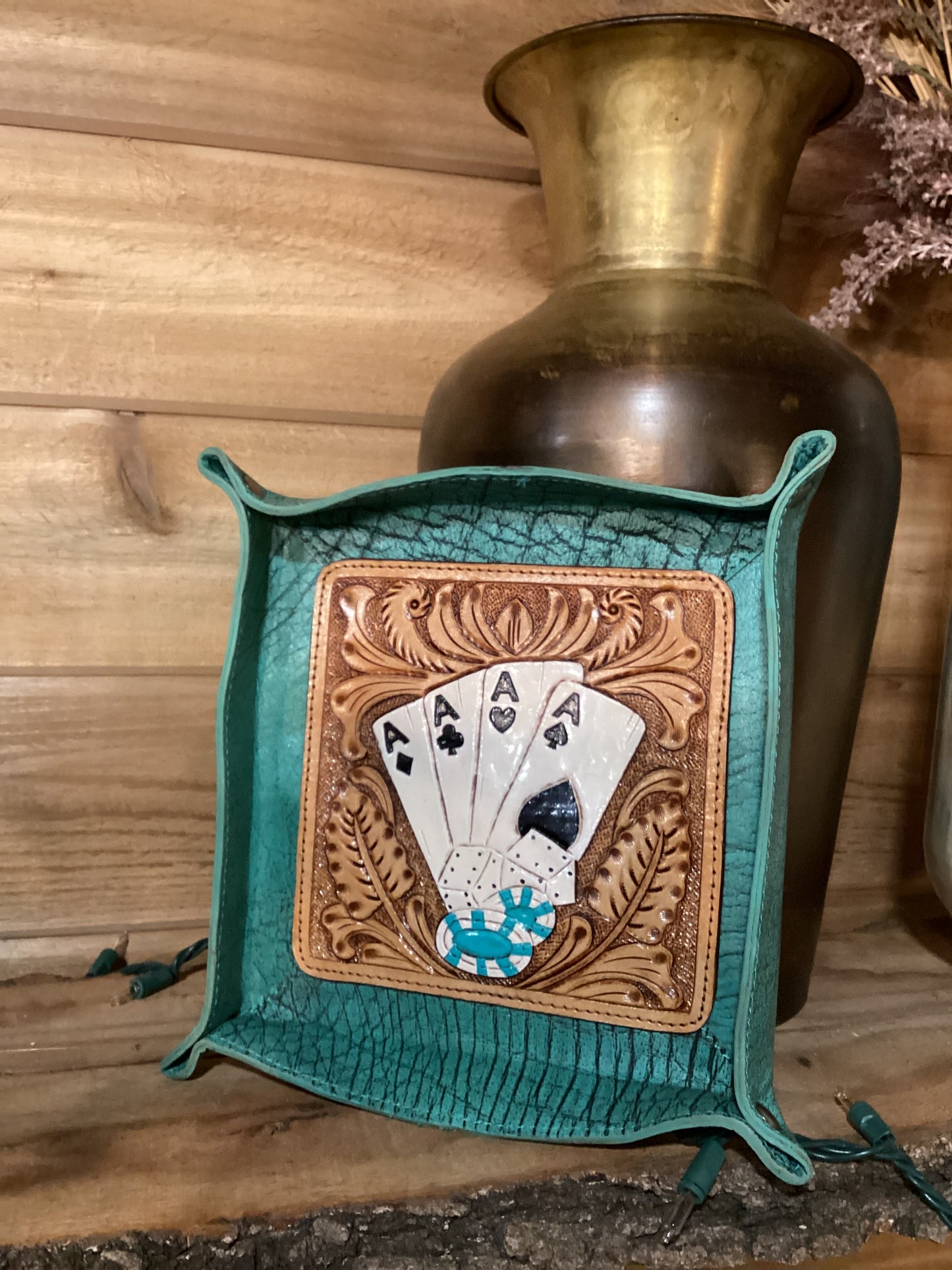 Poker Card Tooled Leather Tray