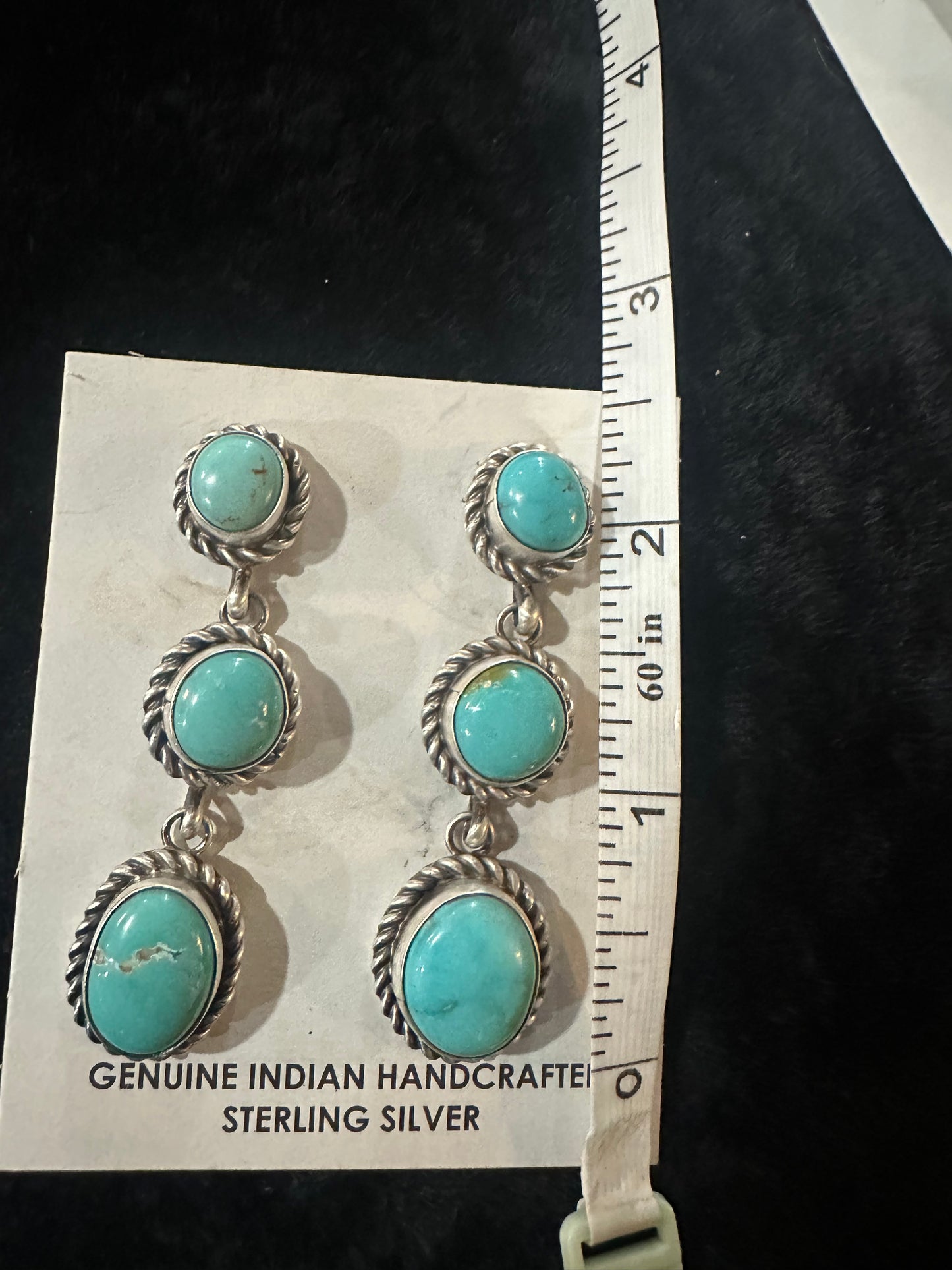 Navajo Handmade SS Kingman Turquoise Earrings Marked