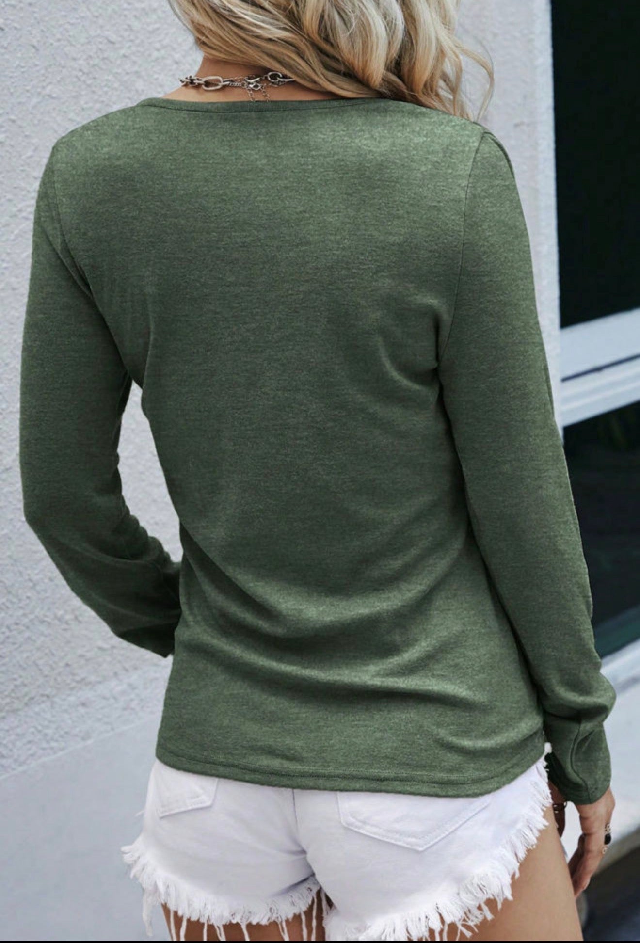 Mist Green Long Sleeve Snap Button Henley Sweater Top