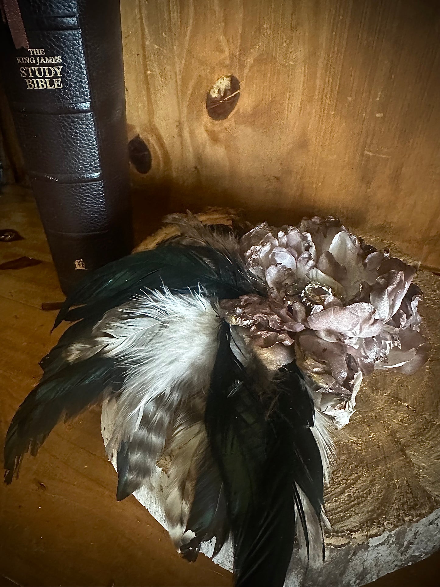 A Rare Bird - Hand Dyed Feathers, Flowers and Sparkle Hat Pin