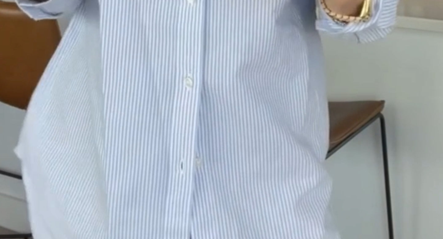 Beach Lunch Lounge Striped Button Down Shirt Sydney Blue Opal