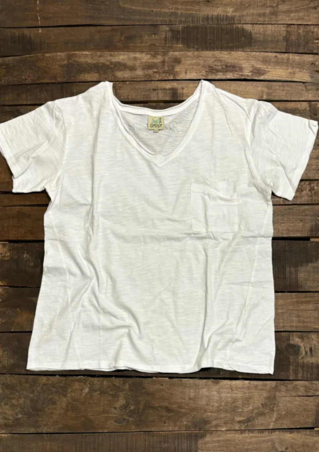 Moondance V-Neck Pocket Raw-edge Tee by Jaded Gypsy