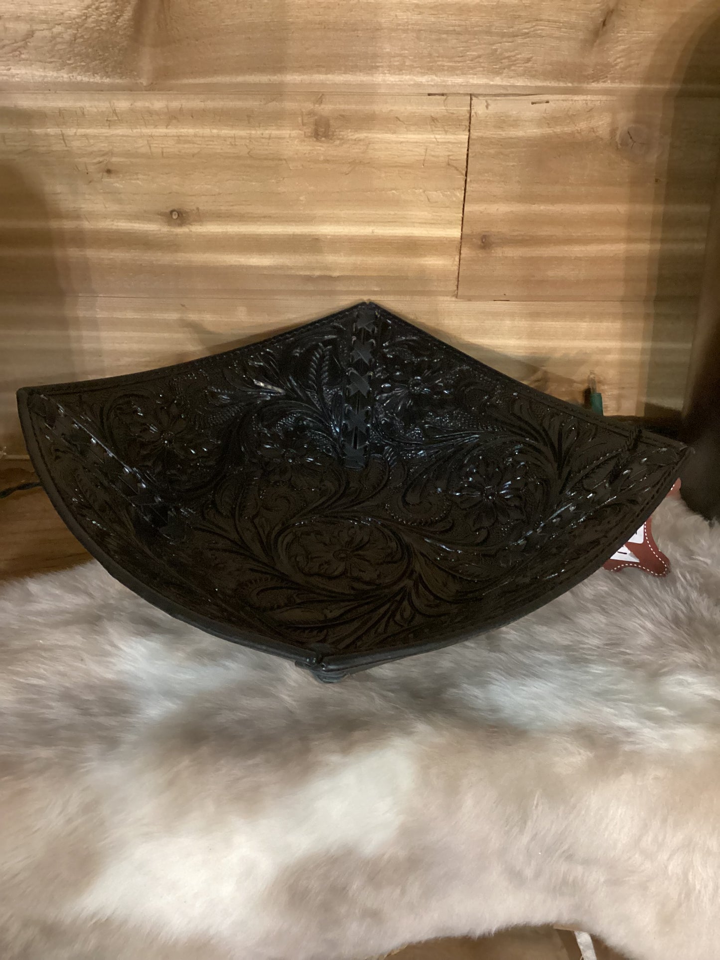 Dark Leather Tooled Basket
