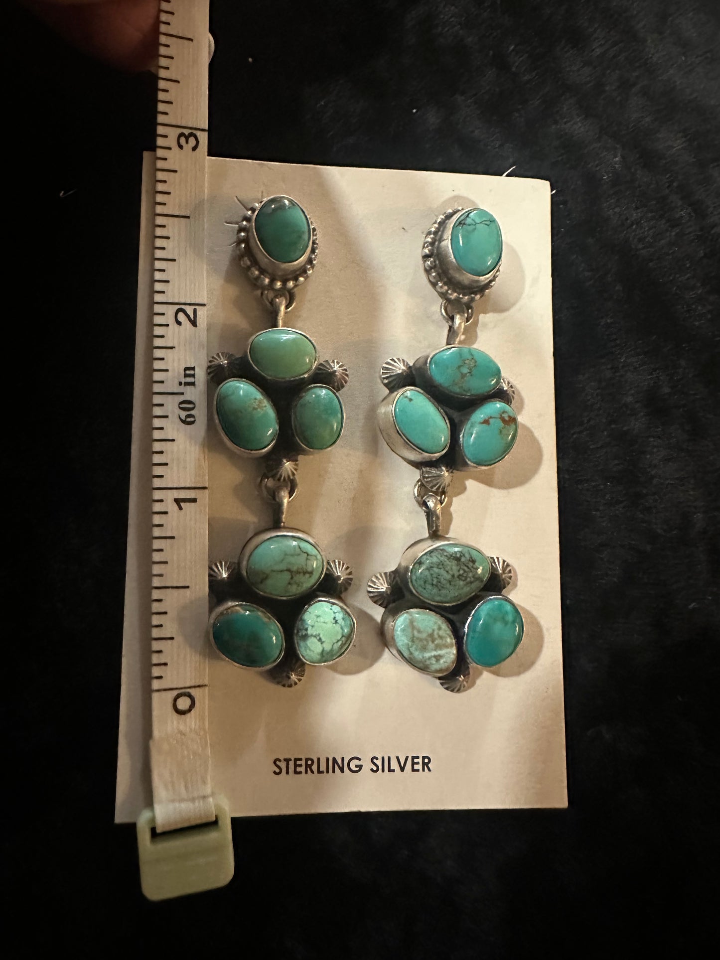 Navajo Handmade SS Kingman Turquoise Earrings Marked