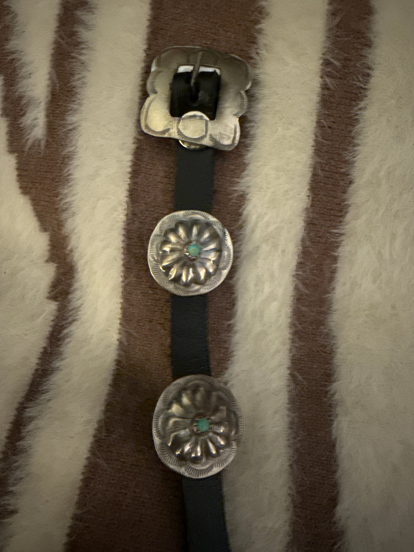 Joan Begay Leather Handmade Concho Navajo Buckle Bracelet