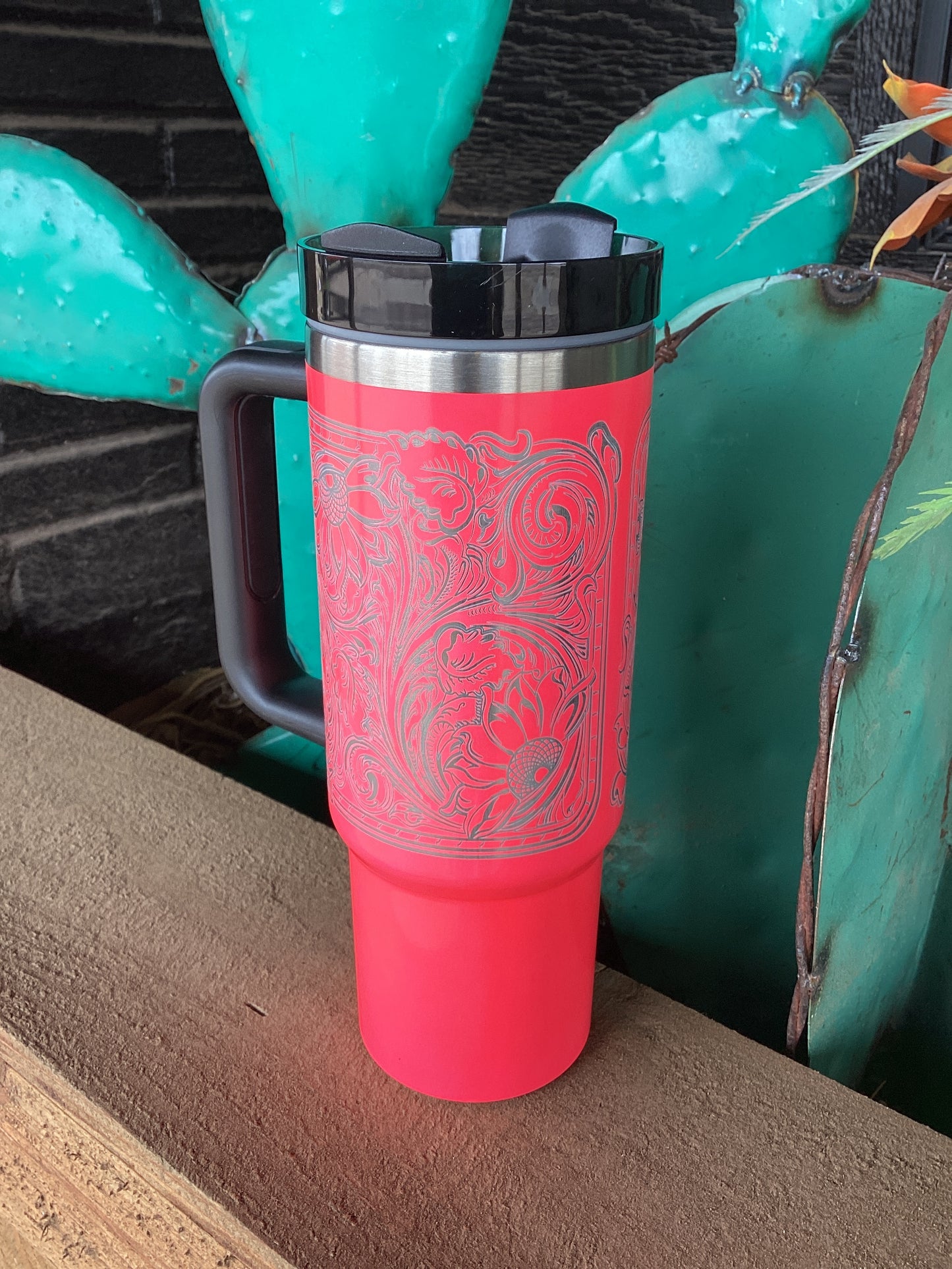 Etched Tooled Leather Design Tumbler 30oz