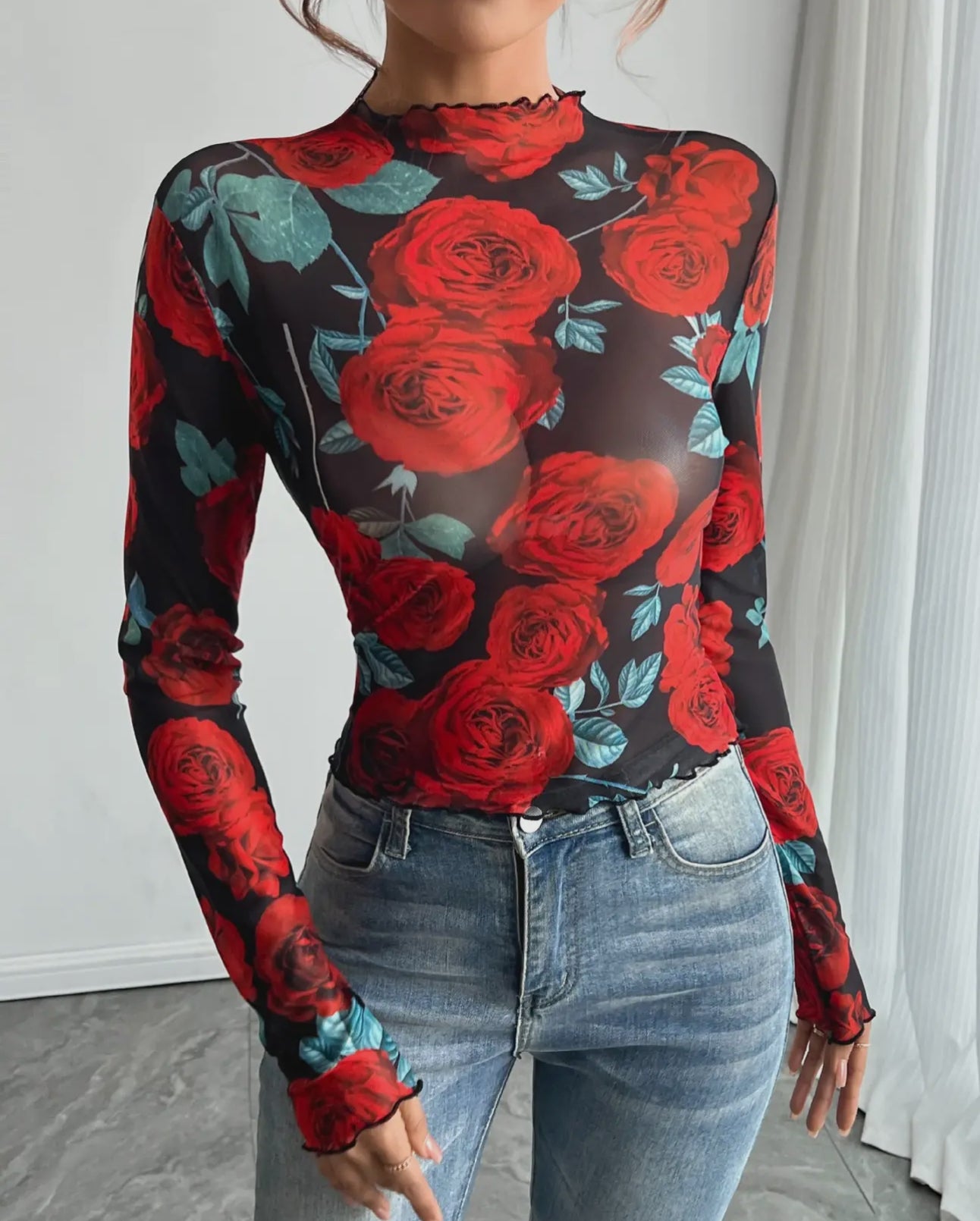 Rose mesh Top LS