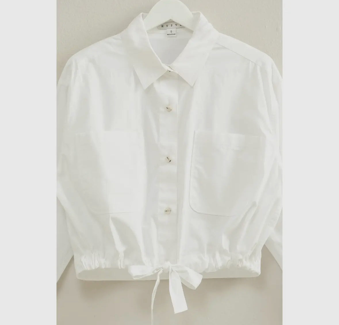 White Tie-Front Button Down Collared Blouse