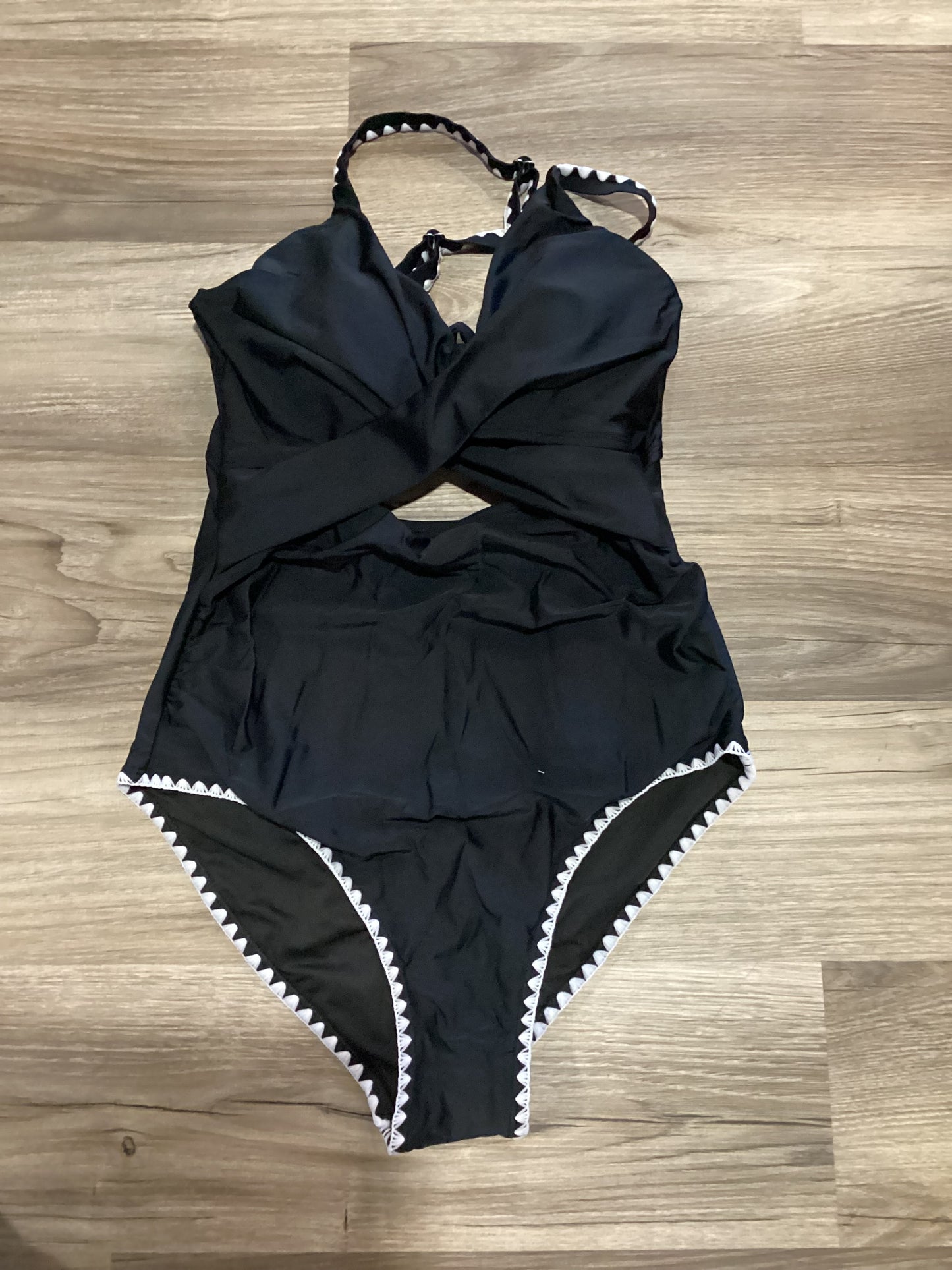 Black Ric Rac Trim Cutout One Piece Swimsuit