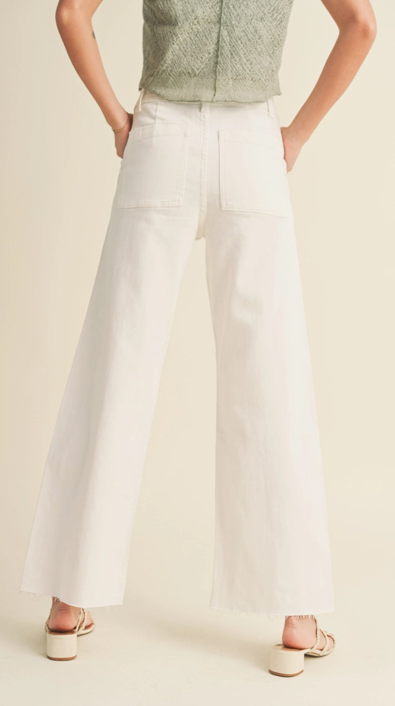 Dye Wash Cotton Stretch Wide Leg Pants