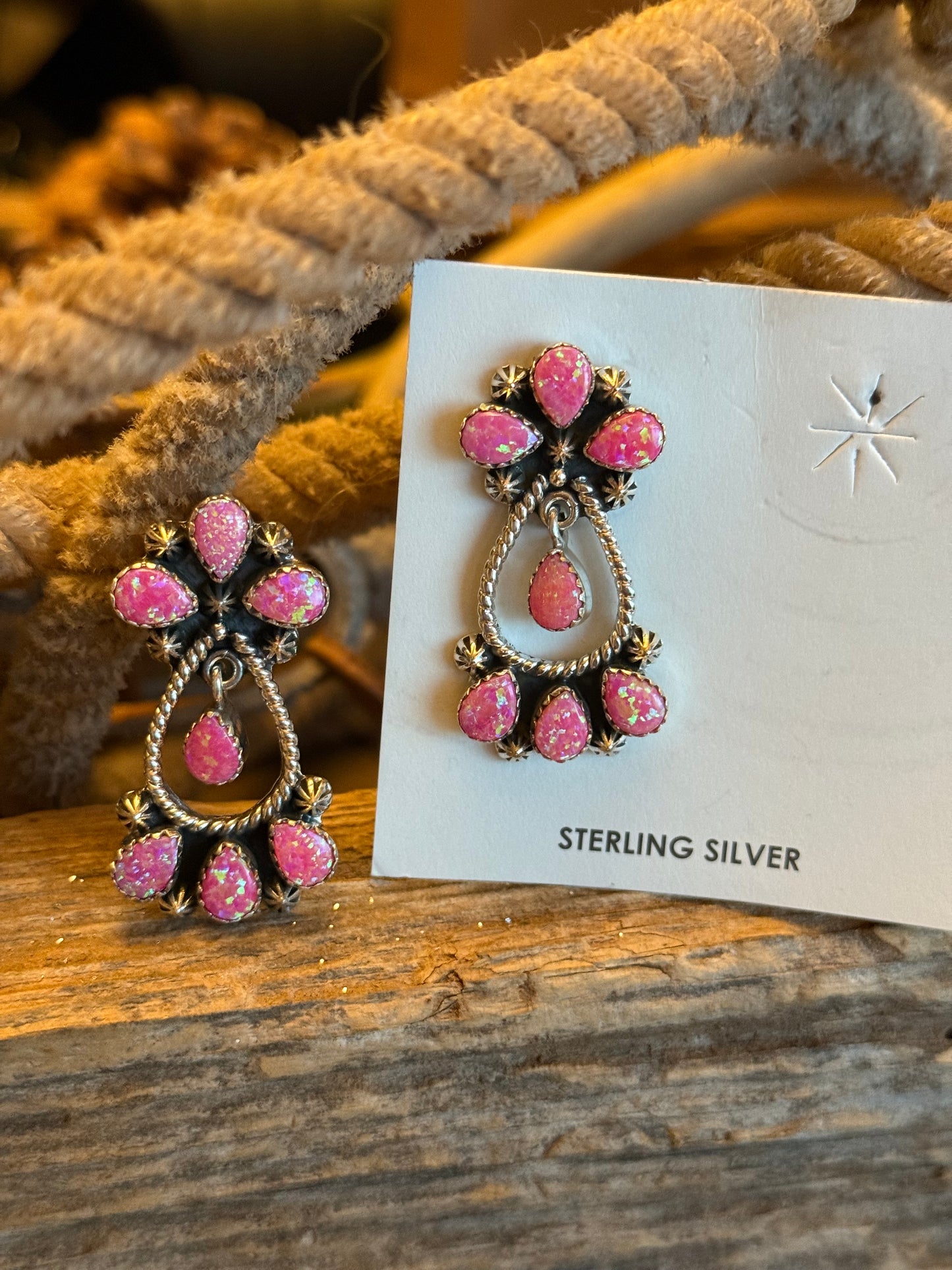 Sterling Silver Pink Opal Handmade Earrings with Dancing Opal