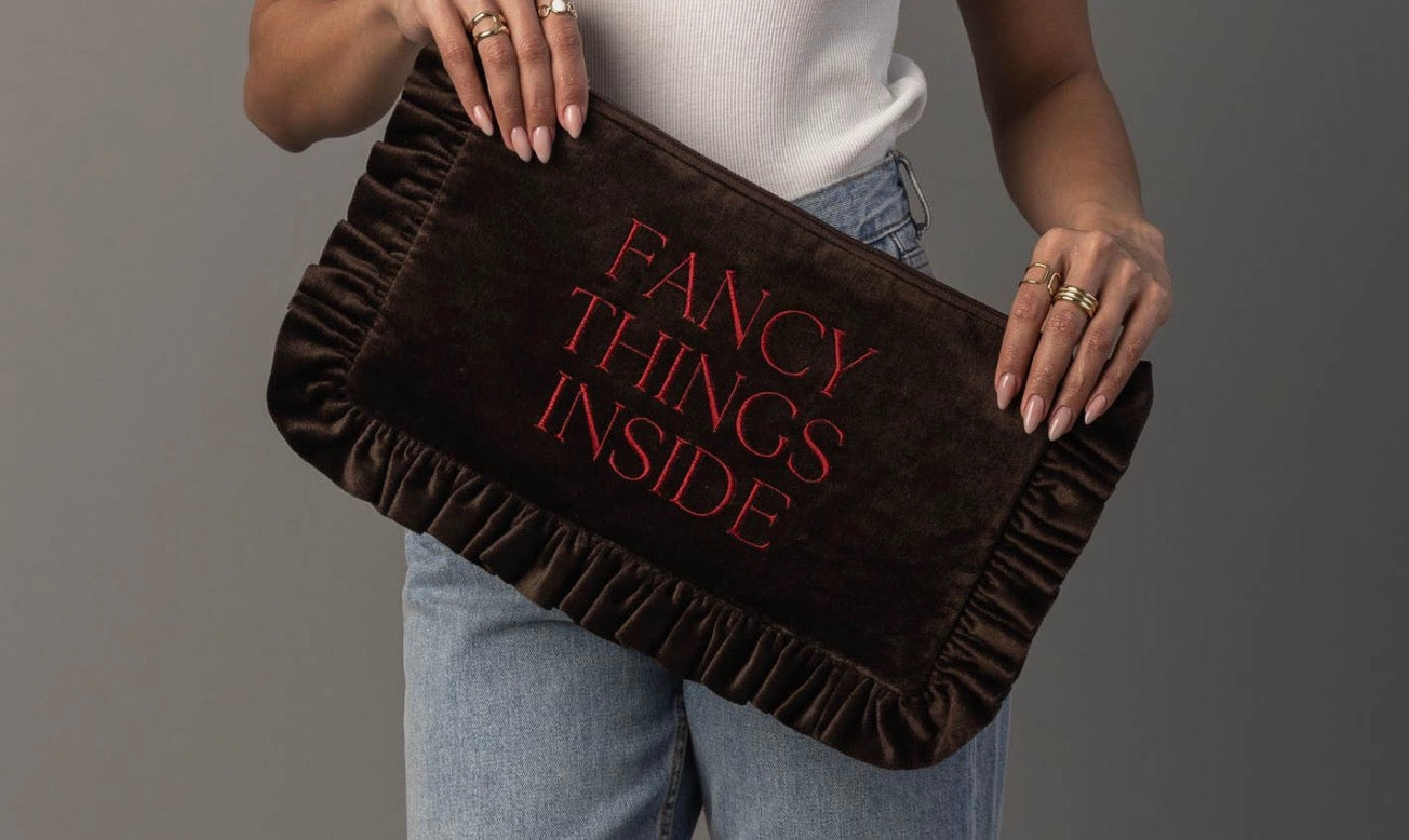 Velvet Ruffle Travel Pouch