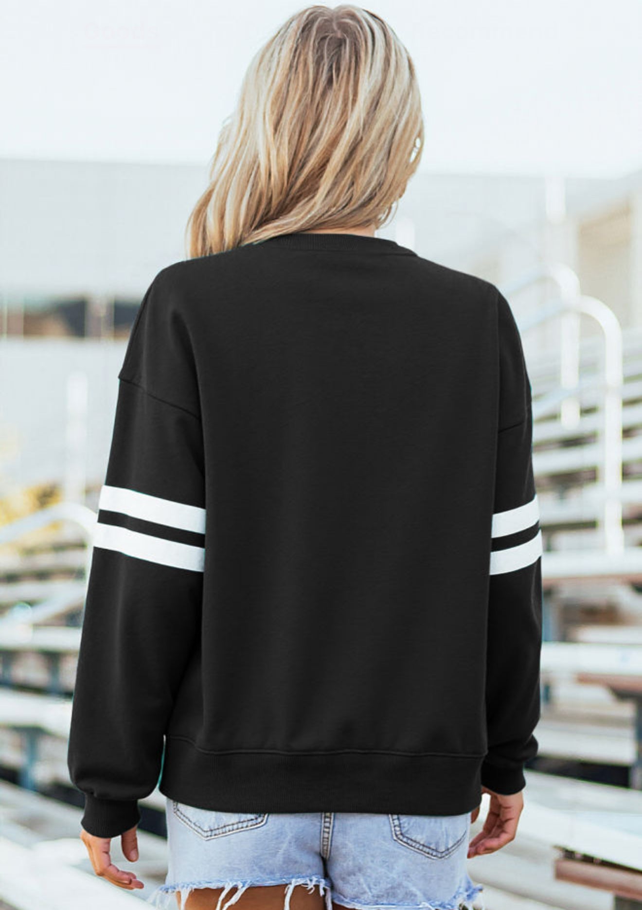 Black Varsity Striped Detail Drop Shoulder Oversized Sweatshirt