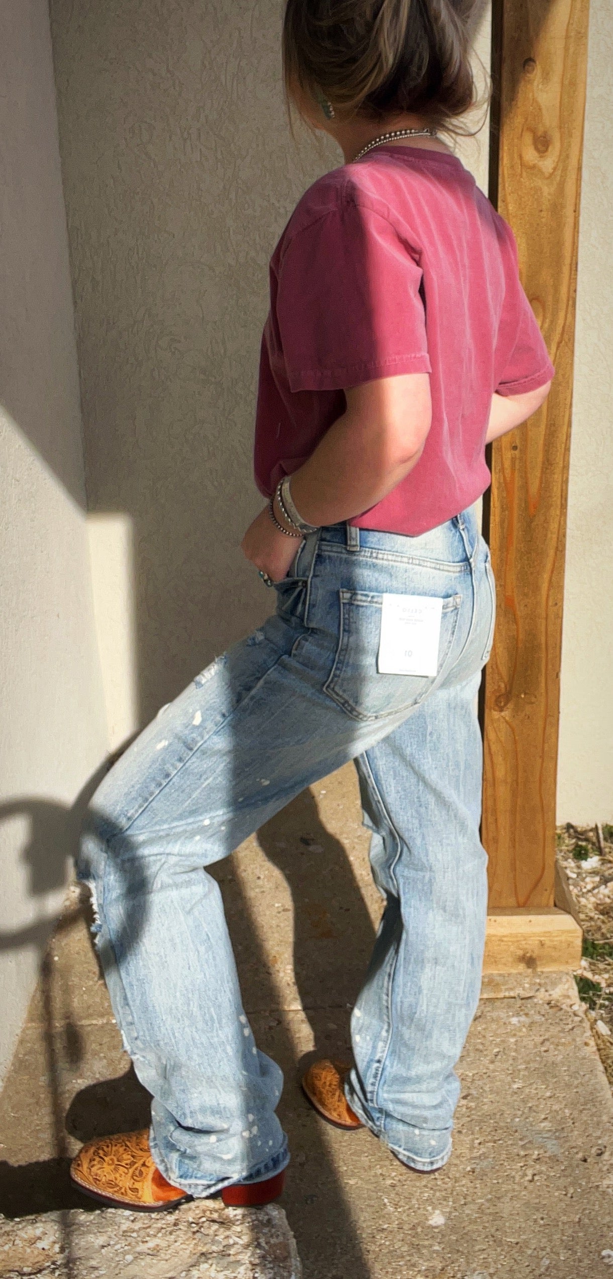 Cello Super High Rise Dad Jeans with Bleach Splatter Detail