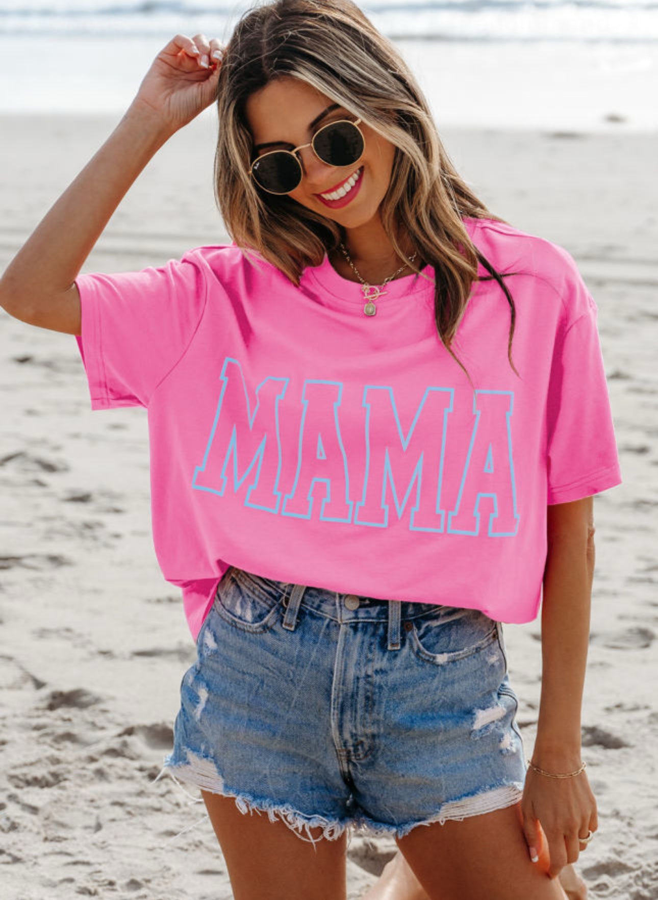 MAMA Letter Graphic Neon T Shirt