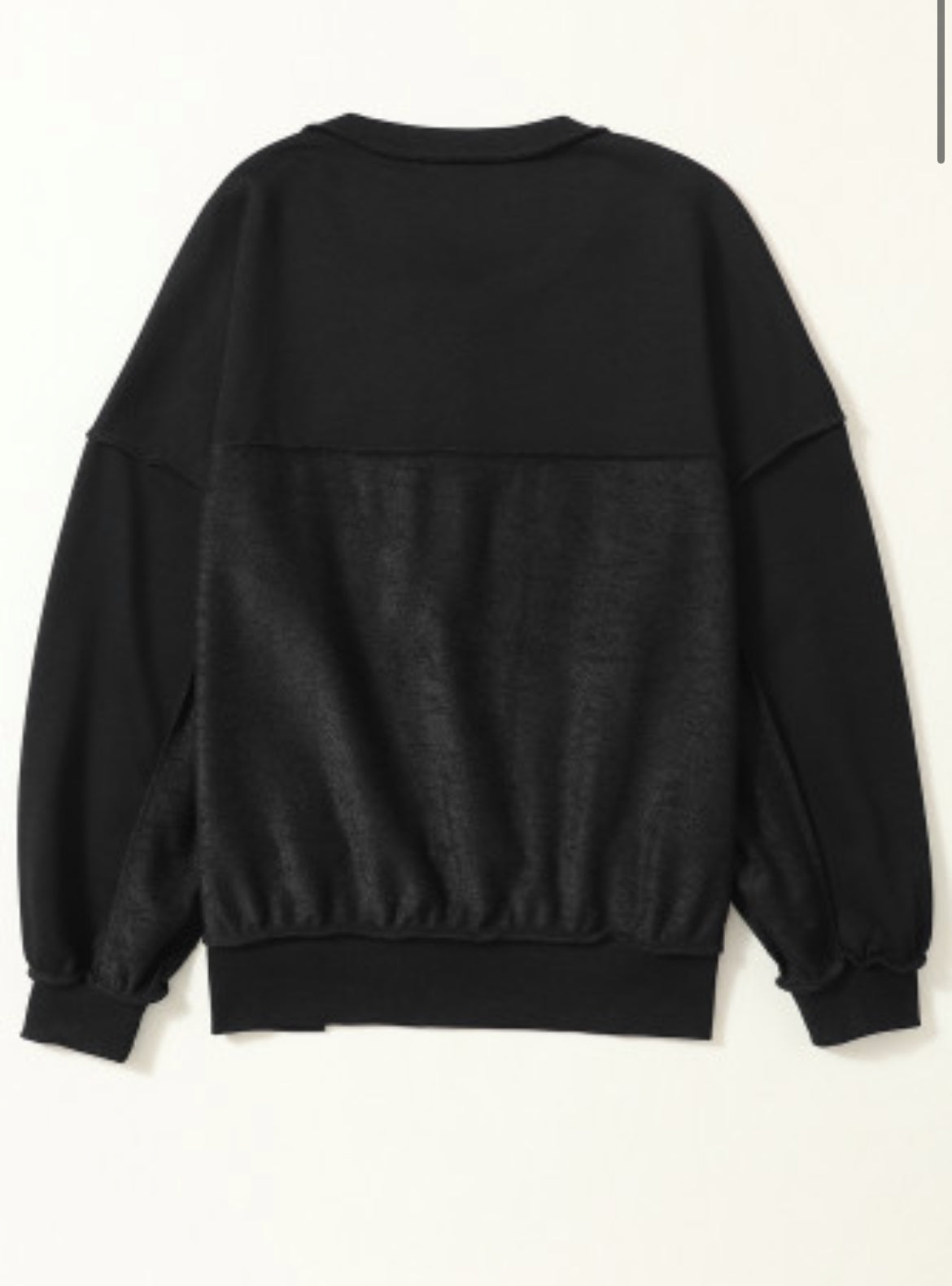 Black Drop Shoulder Henley Buttons Sweatshirt