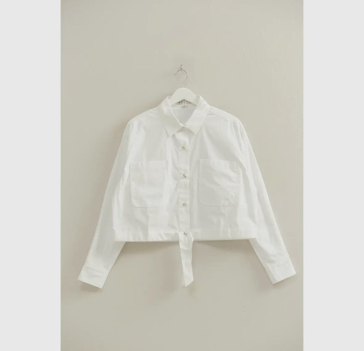 White Tie-Front Button Down Collared Blouse