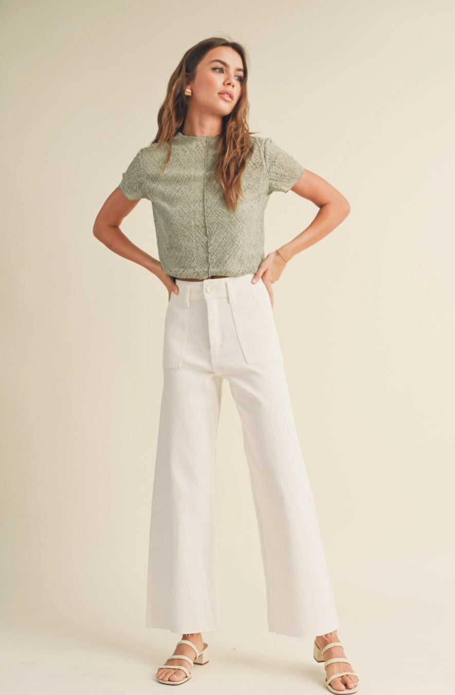 Dye Wash Cotton Stretch Wide Leg Pants