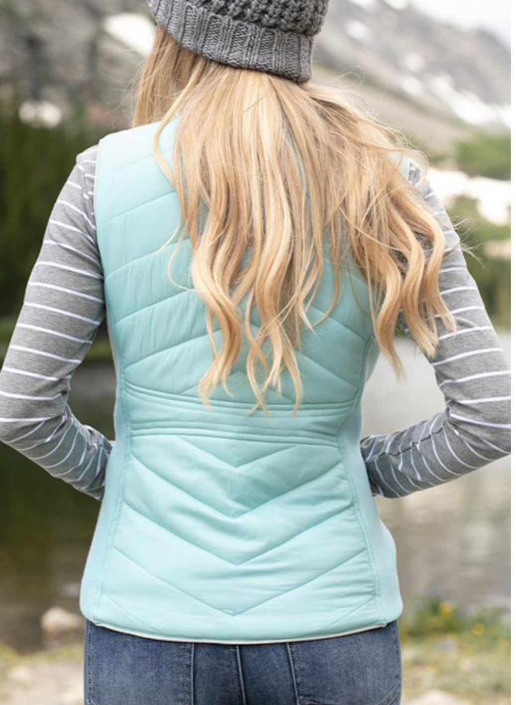 Sky Blue Zip-up Side Pockets Puffer Vest