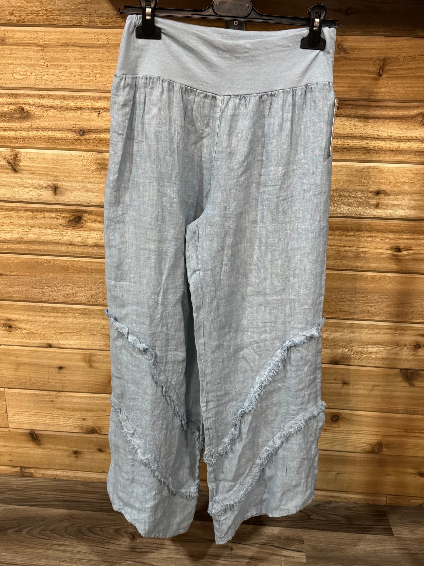 PuroLino Blue Fringe Pant made in Italy