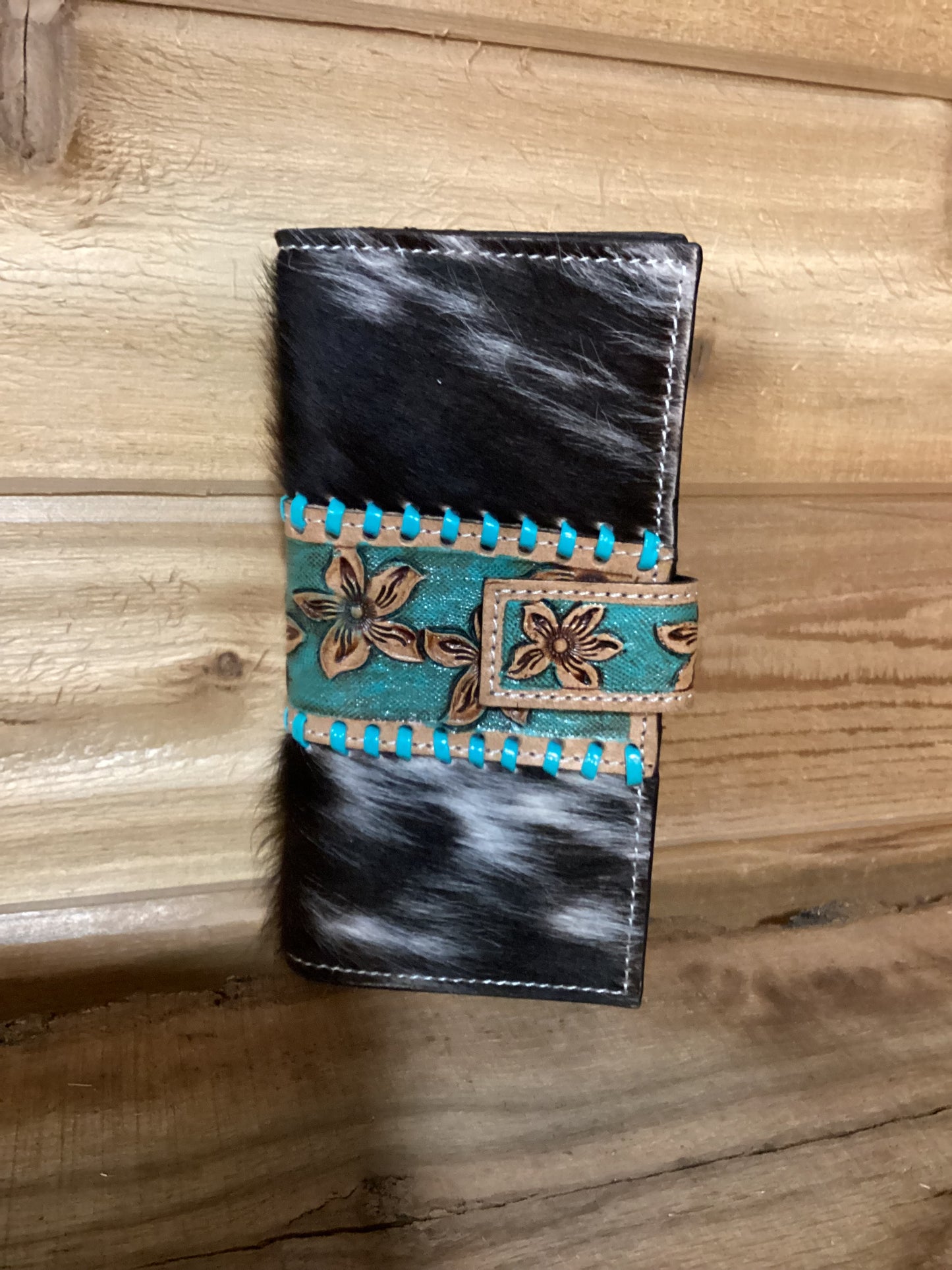 Tooled Genuine Leather Hair on Hide Wallet