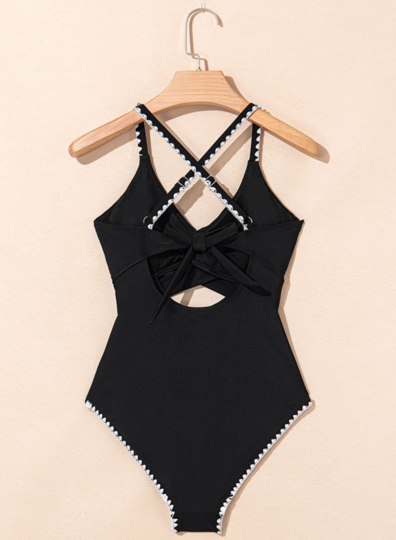 Black Ric Rac Trim Cutout One Piece Swimsuit