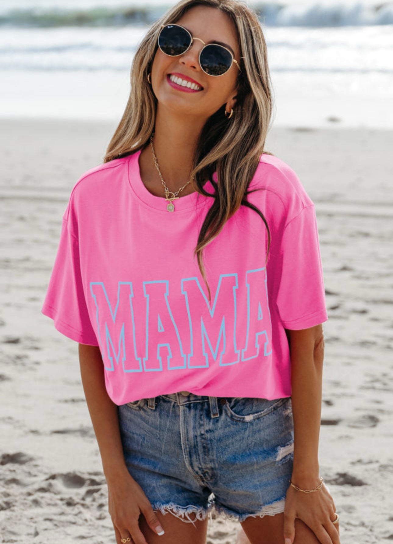 MAMA Letter Graphic Neon T Shirt