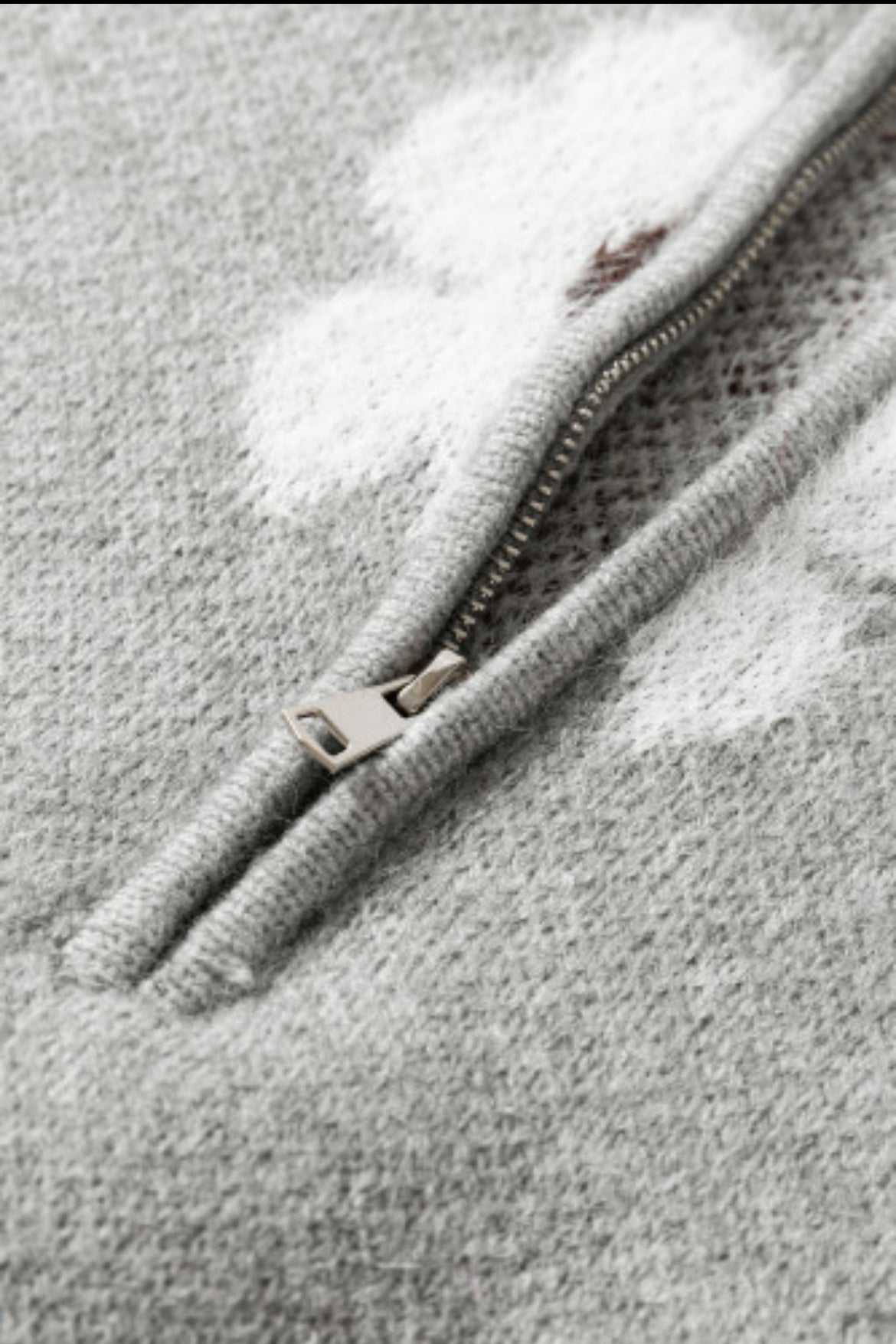 Gray Floral Half Zip Drop Shoulder Sweater