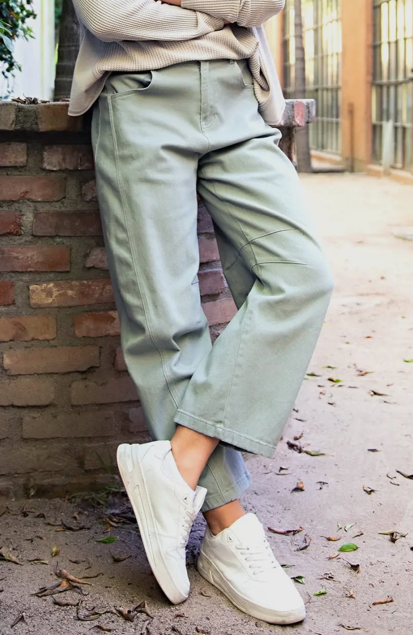 Dusty Sage Cotton Twill Barrel Pant