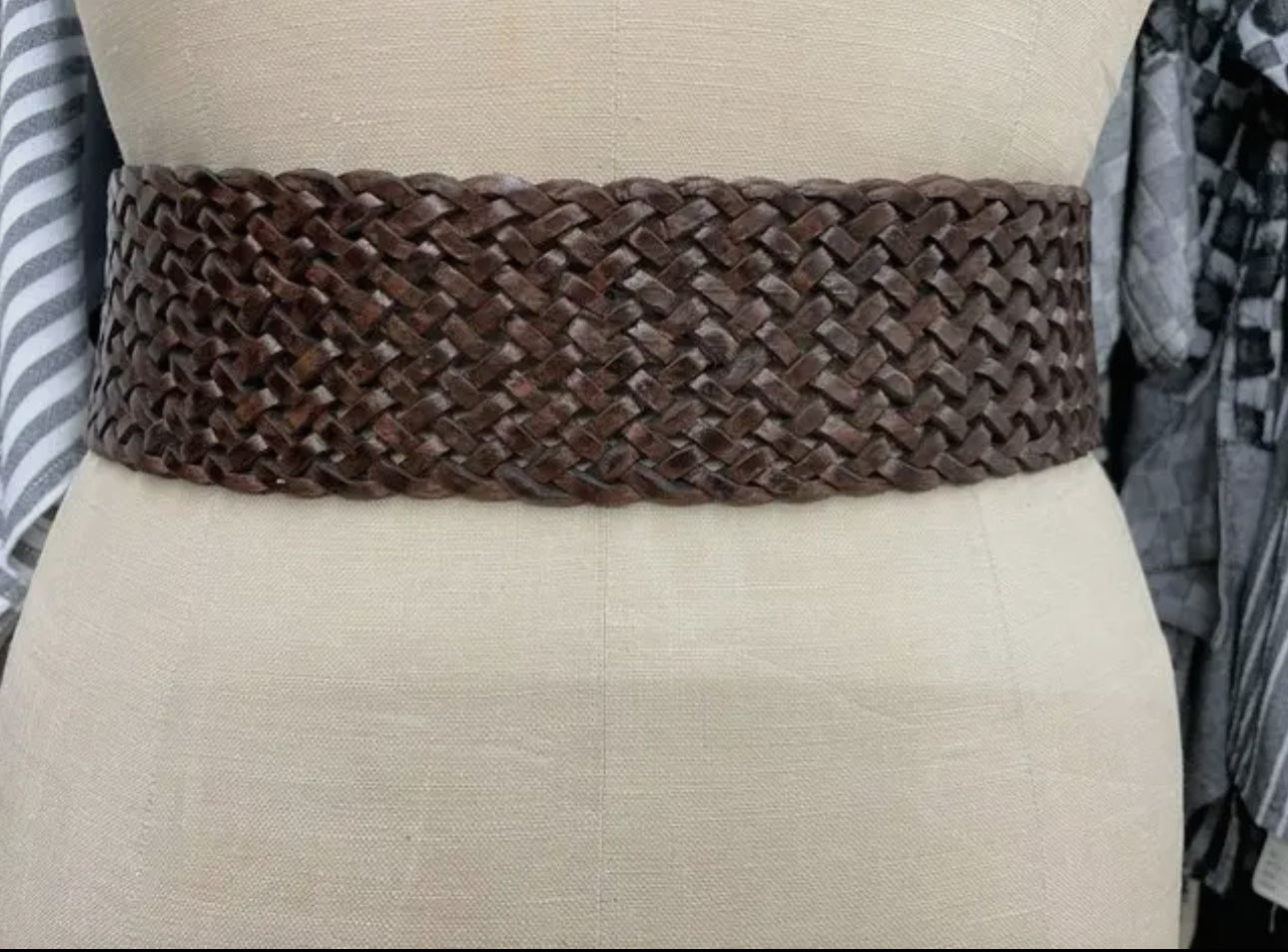 Brown Braided Leather Belt with inset Bone
