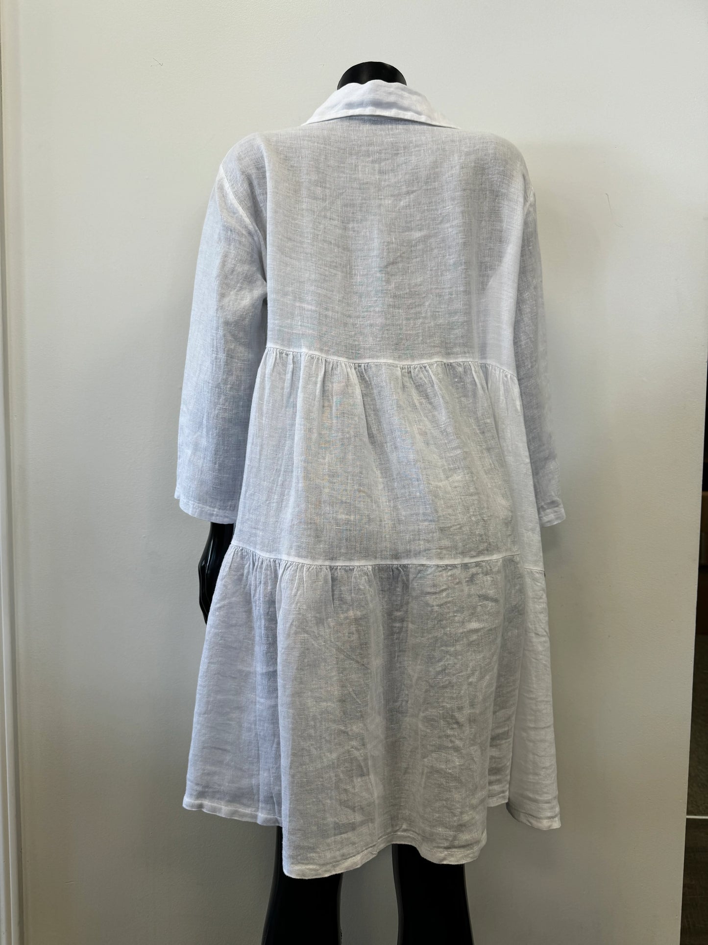 Made in Italy Catherine Lillywhite Linen Tiered Linen Dress - WHITE one size fits most