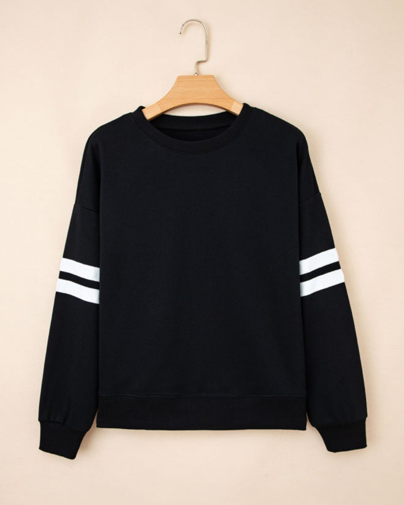 Black Varsity Striped Detail Drop Shoulder Oversized Sweatshirt