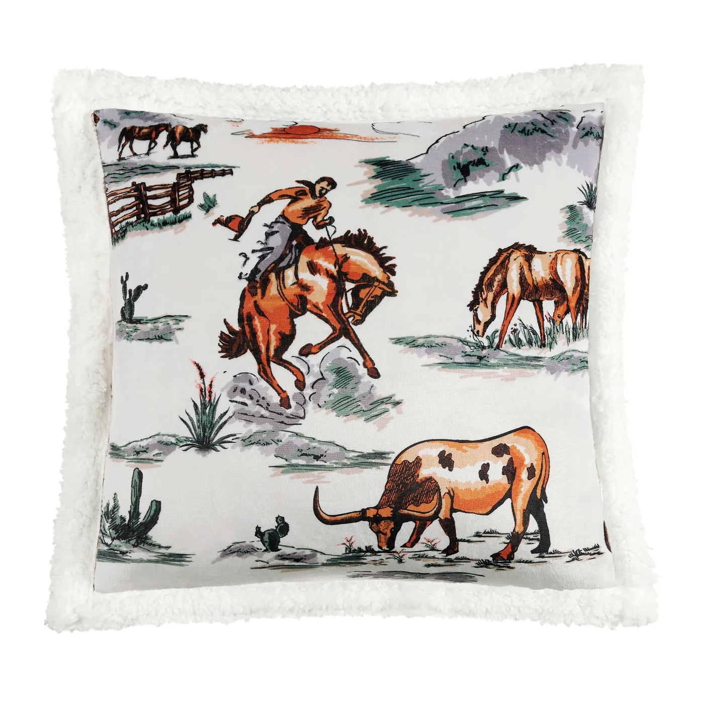 Indigo Hill by HiEnd RANCH LIFE WESTERN TOILE CAMPFIRE SHERPA PILLOW 18x18