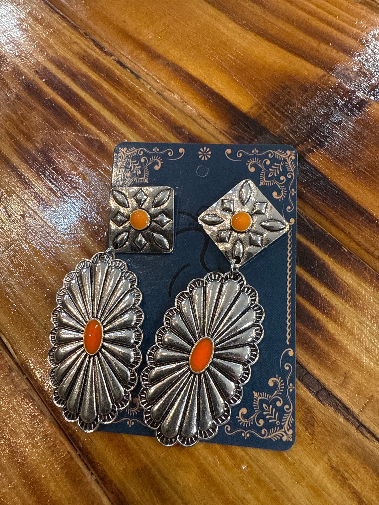 Faux Silver Spiny Concho Earrings