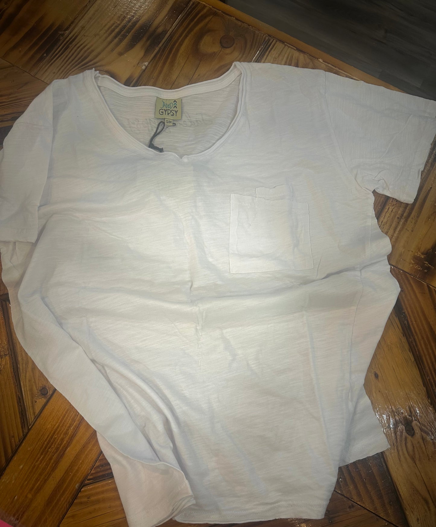 Moondance V-Neck Pocket Raw-edge Tee by Jaded Gypsy