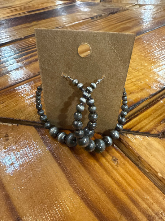 Faux Silver Pearl Hoop Earrings