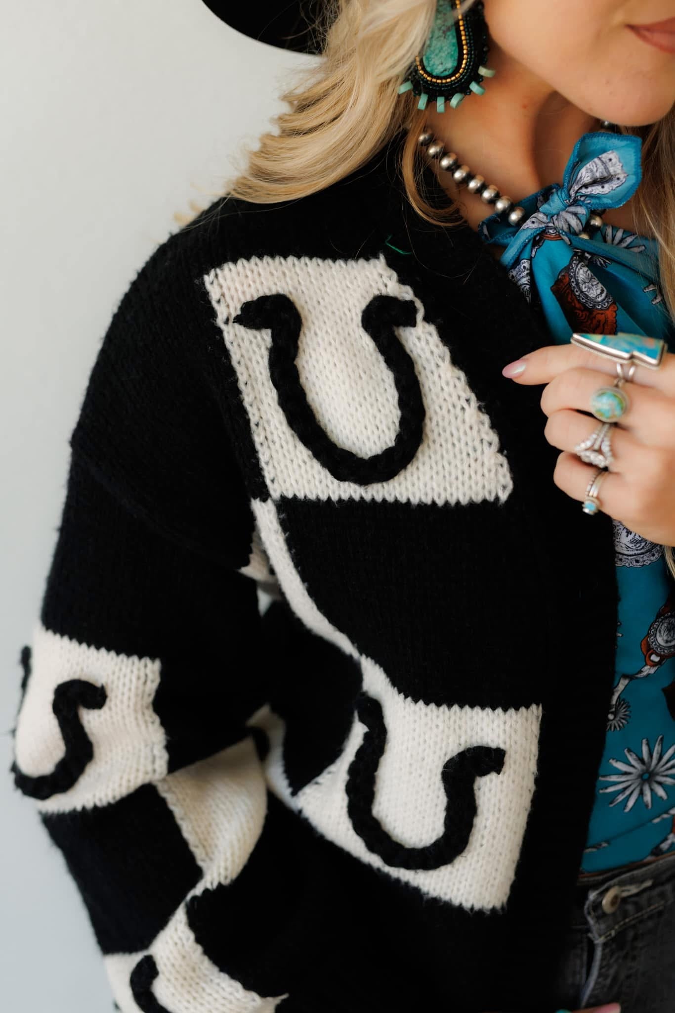 BLACK HORSESHOE CARDIGAN SWEATER