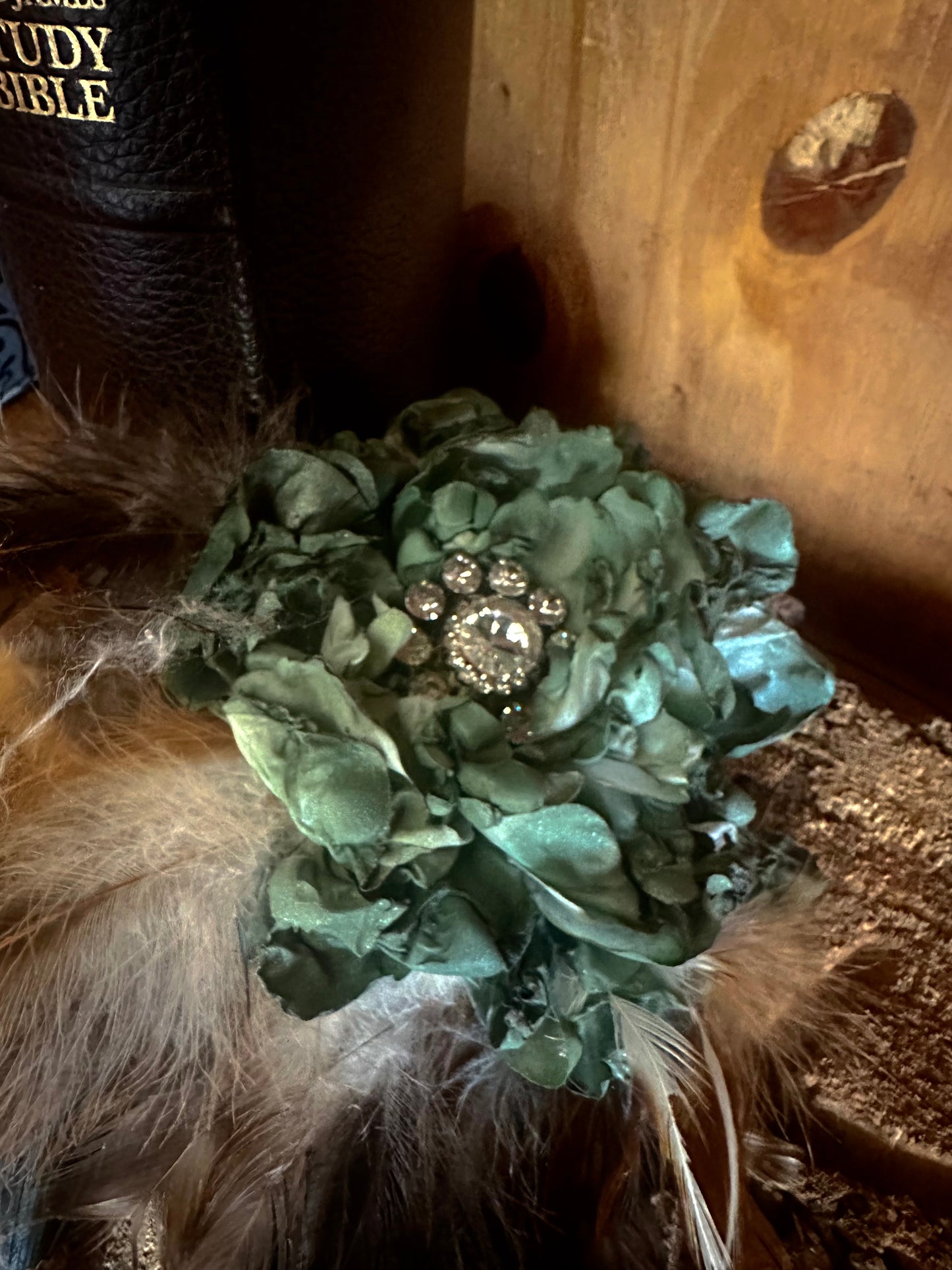 A Rare Bird - Hand Dyed Feathers, Flowers and Sparkle Hat Pin