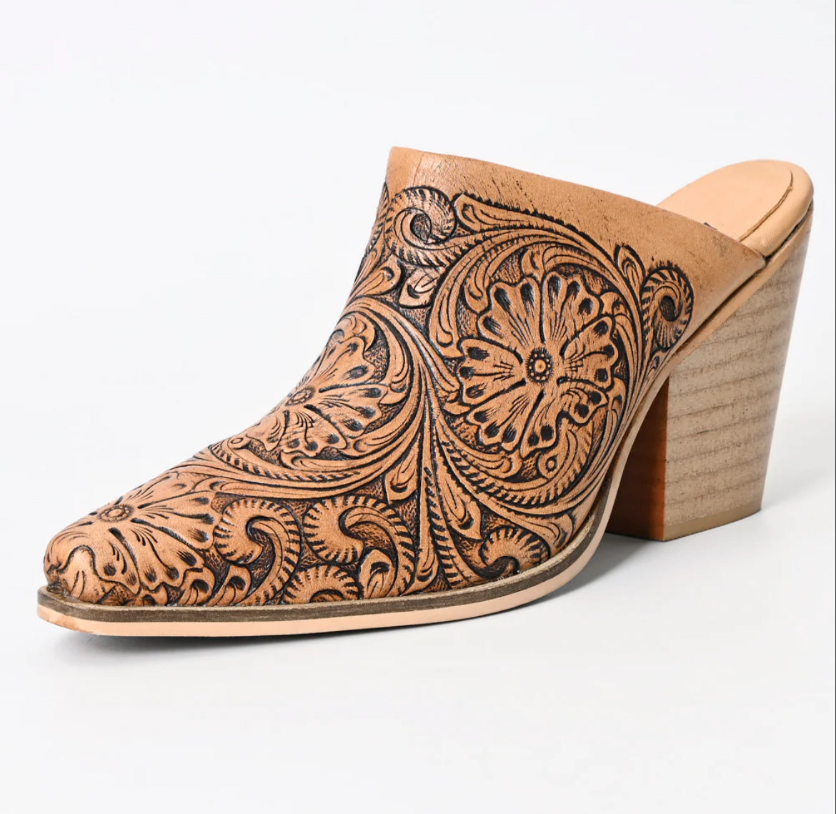 American Darling tooled genuine leather tooled heel booties