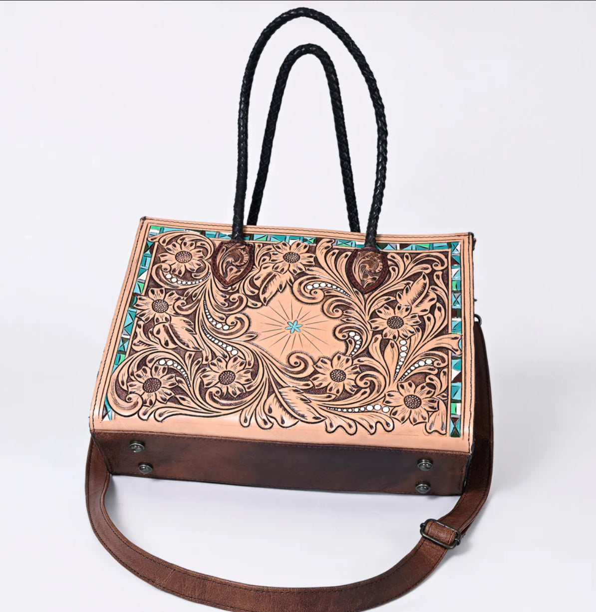 American Darling tooled leather turquoise tote