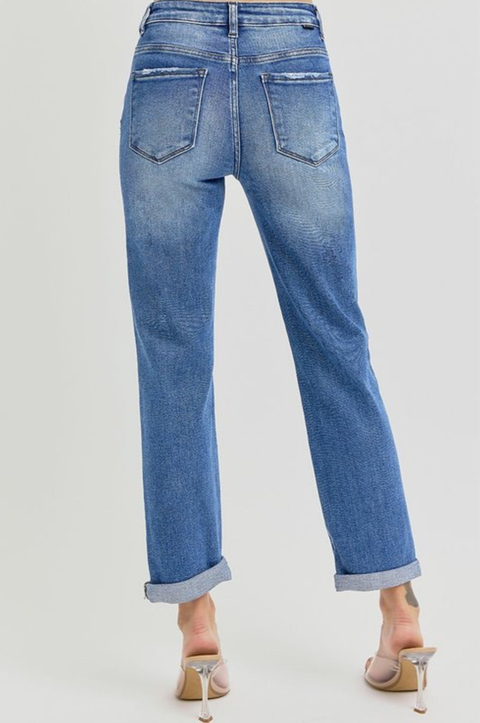RISEN JEANS - HIGH RISE CROP GIRLFRIEND ROLL UP JEANS