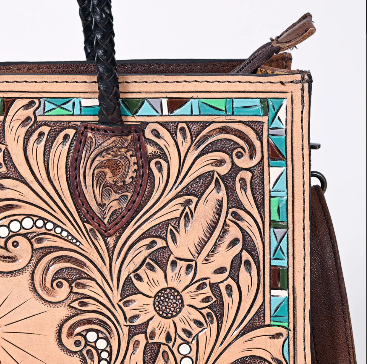 American Darling tooled leather turquoise tote