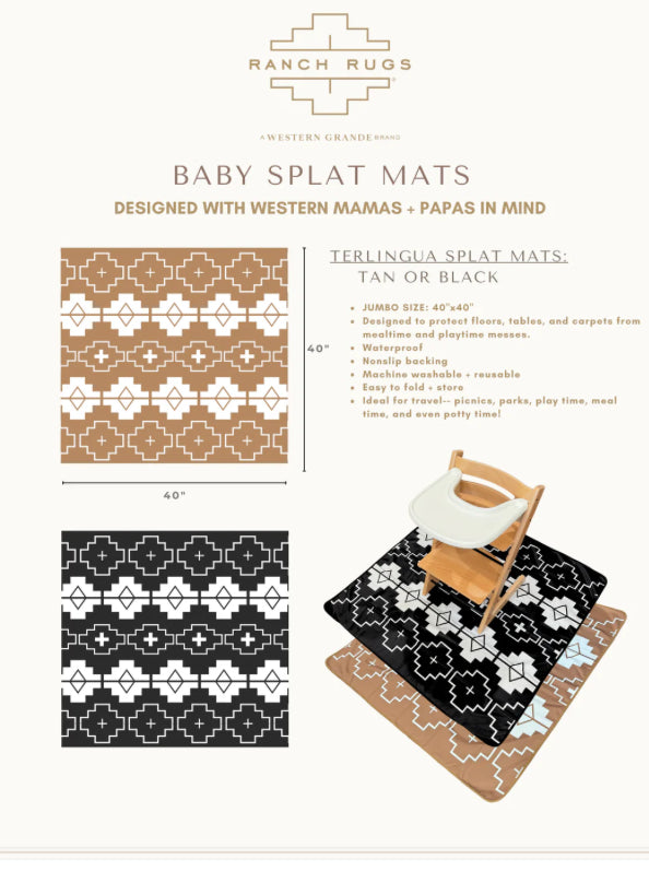 SPLAT MAT - BLACK - for High Chairs + Play Time Messes