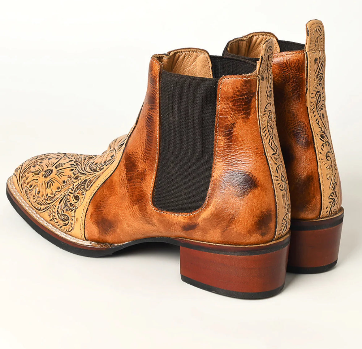 American Darling tooled Genuine leather square toe booties